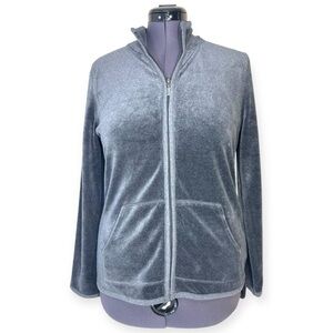 NWT Liz Claiborne Velour Gray Zip Up Track Jacket Women’s Size Medium
